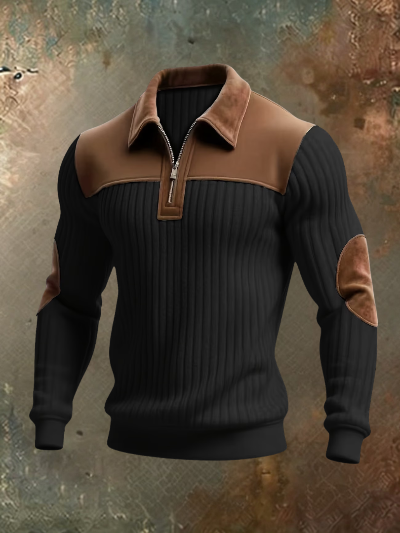 Sweter męski z kołnierzykiem w kolorze czarnym