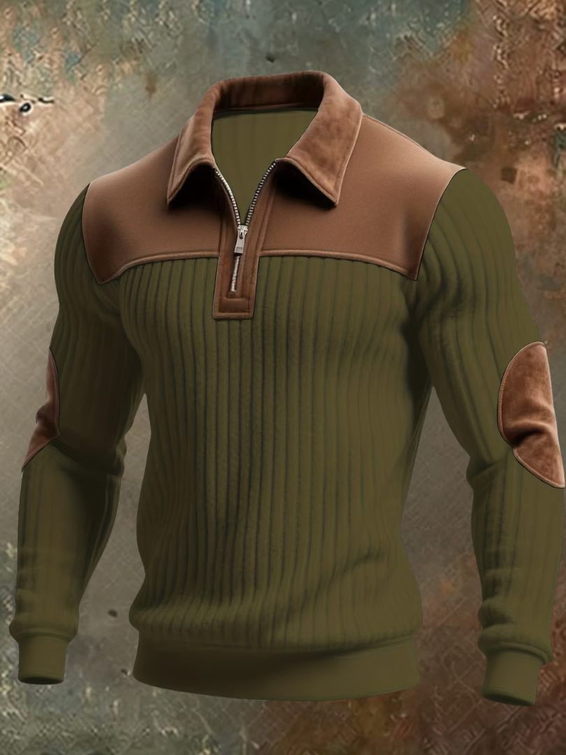 Sweter męski z kołnierzykiem w kolorze oliwkowym