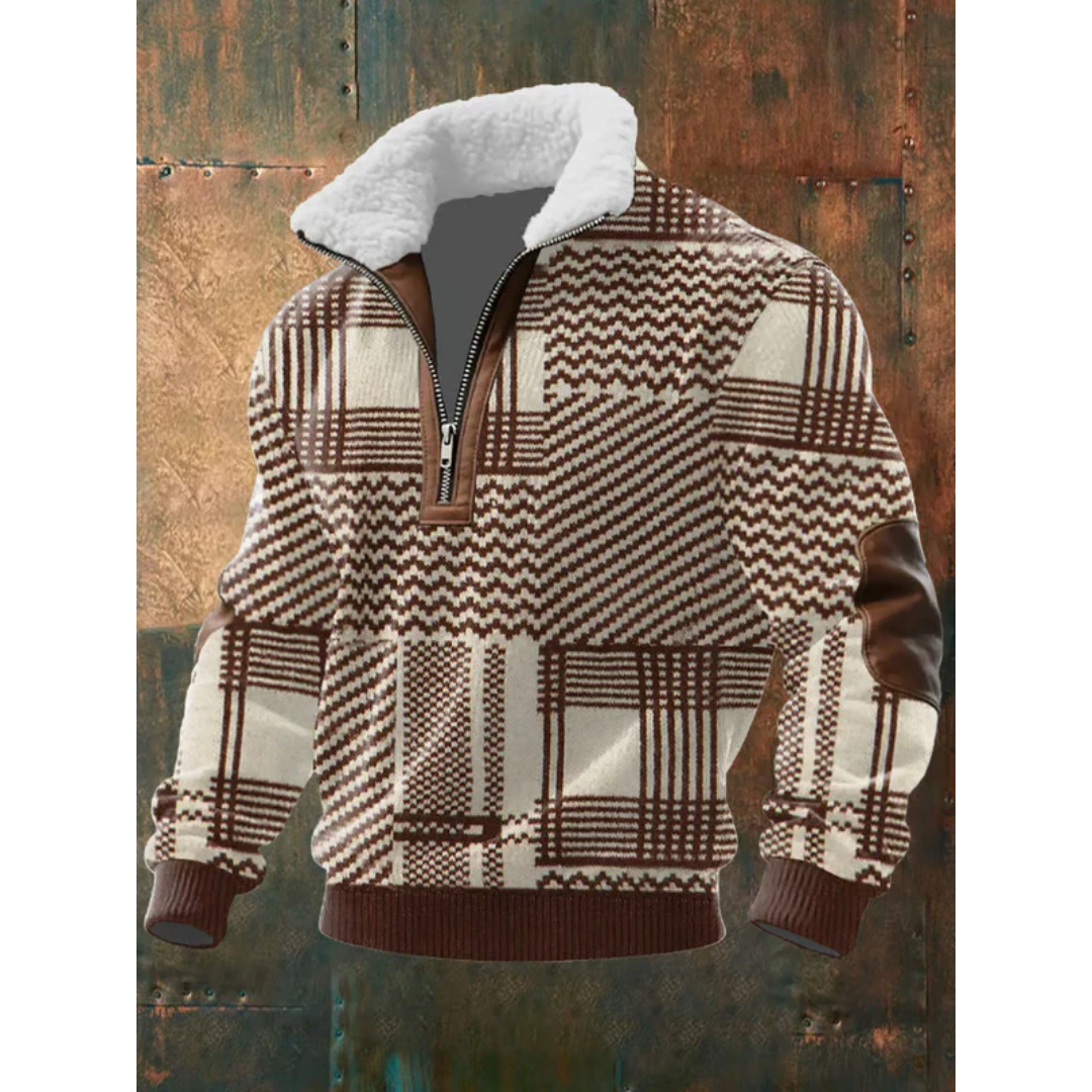 Sweter męski z kołnierzem z misia w kolorze kremowo-brązowym