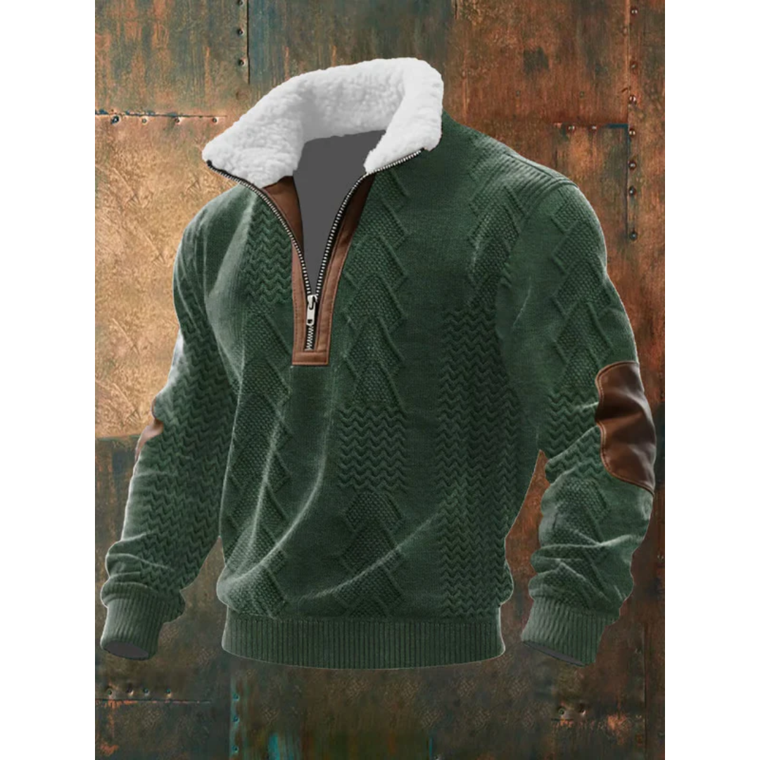 Sweter męski z kołnierzem z misia w kolorze zielonym