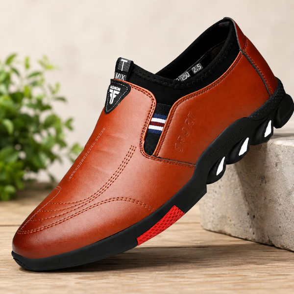 Buty męskie wsuwane w kolorze koniakowym