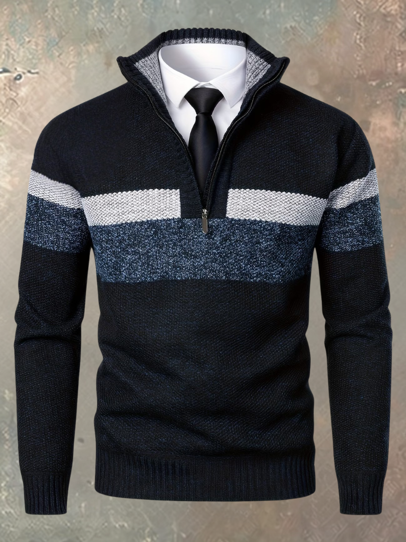 Sweter męski z zamkiem w kolorze czarno-niebieskim
