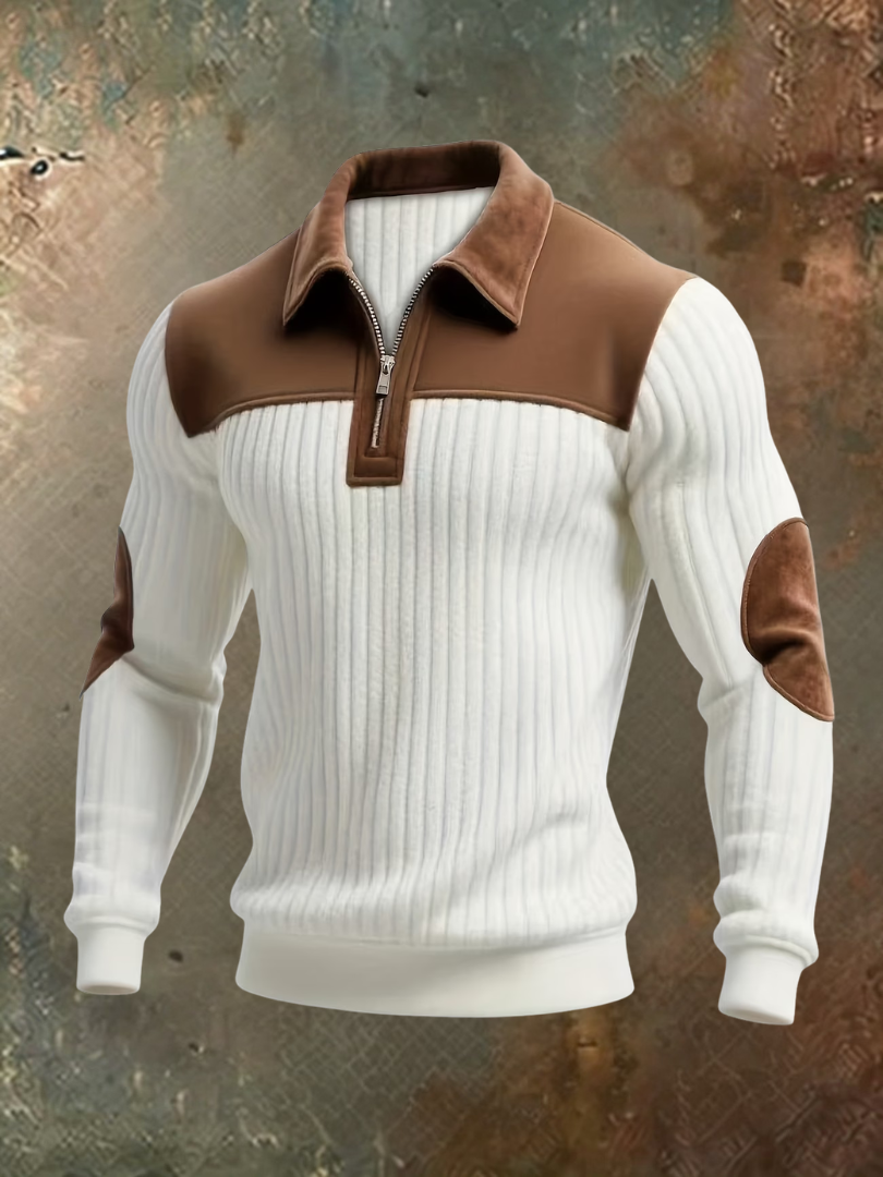 Sweter męski z kołnierzykiem w kolorze białym