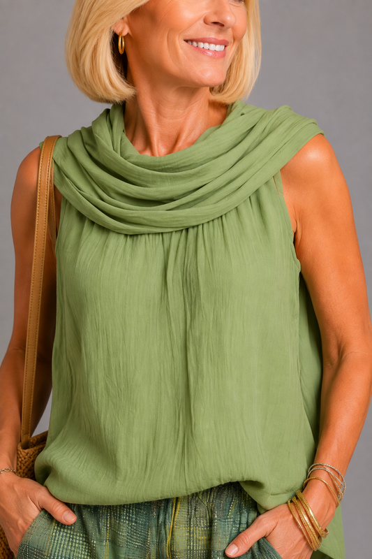 Komplet damski z szerokimi spodniami w kolorze zielonym