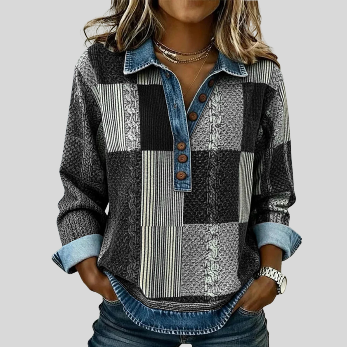 Sweter damski patchwork w kolorze czarnym