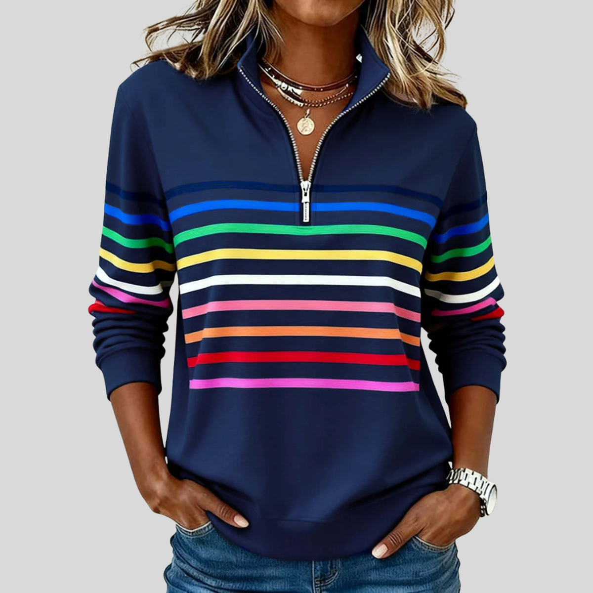 Bluza damska w paski w kolorze granatowym