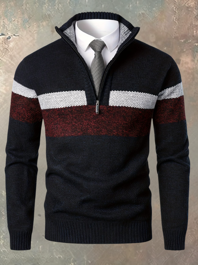 Sweter męski z zamkiem w kolorze czarno-czerwonym