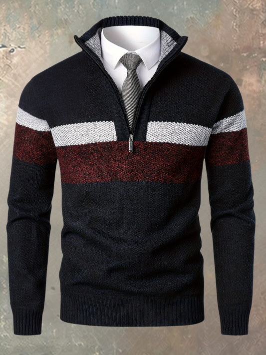 Sweter męski z zamkiem w kolorze czarno-czerwonym