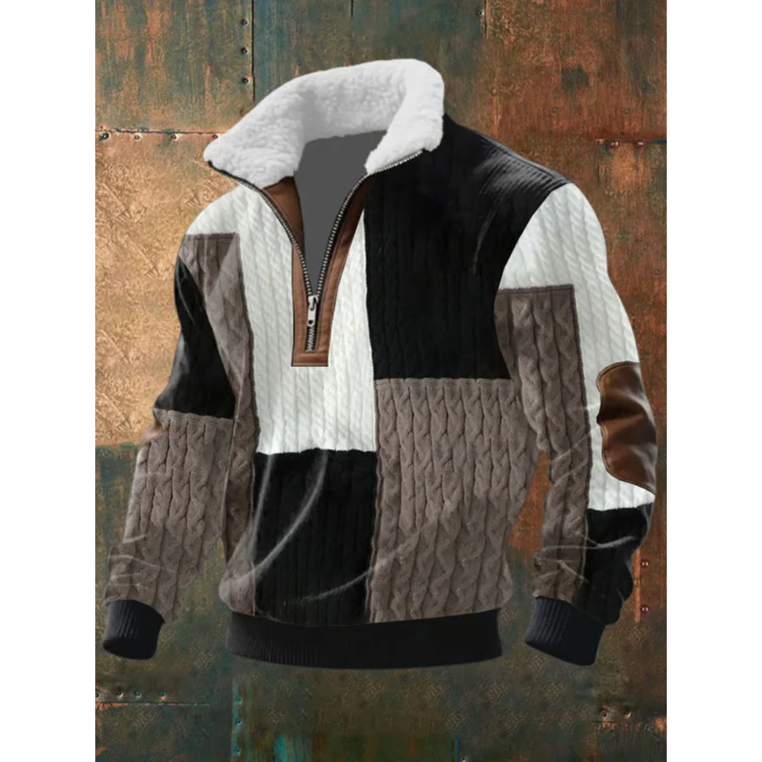 Sweter męski z kołnierzem z misia w kolorze czarno-brązowym