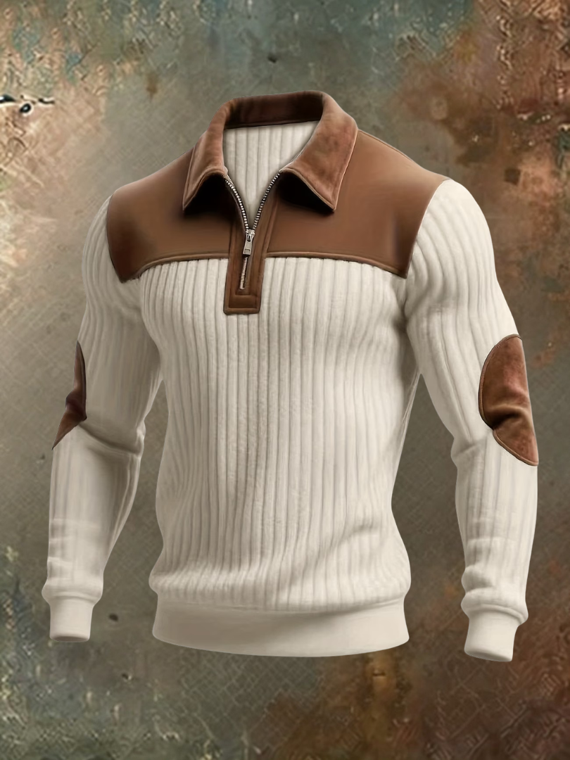 Sweter męski z kołnierzykiem w kolorze ecru