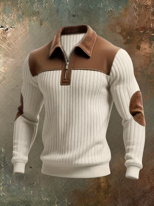 Sweter męski z kołnierzykiem w kolorze ecru