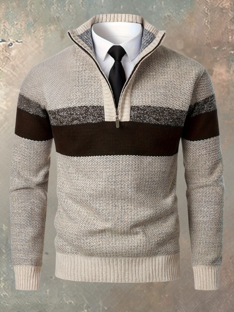 Sweter męski z zamkiem w kolorze beżowym