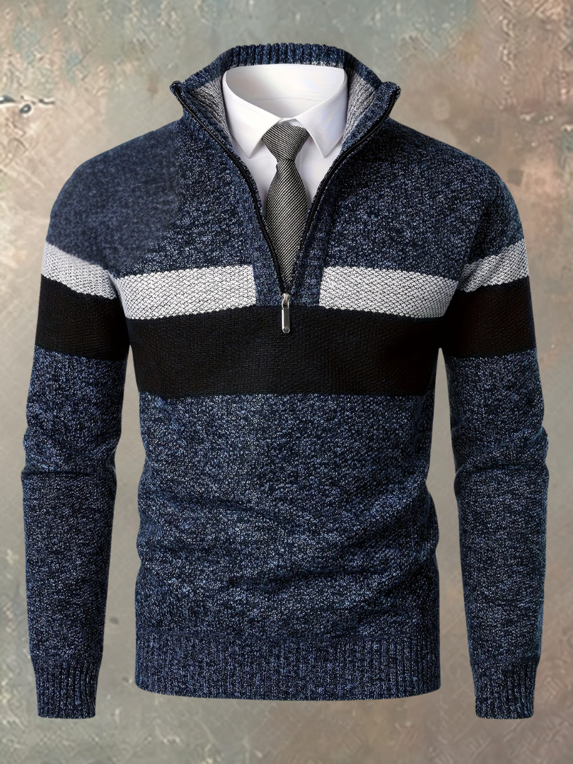 Sweter męski z zamkiem w kolorze granatowym