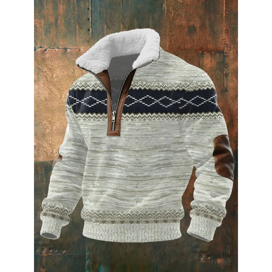 Sweter męski z kołnierzem z misia w kolorze jasnoszarym