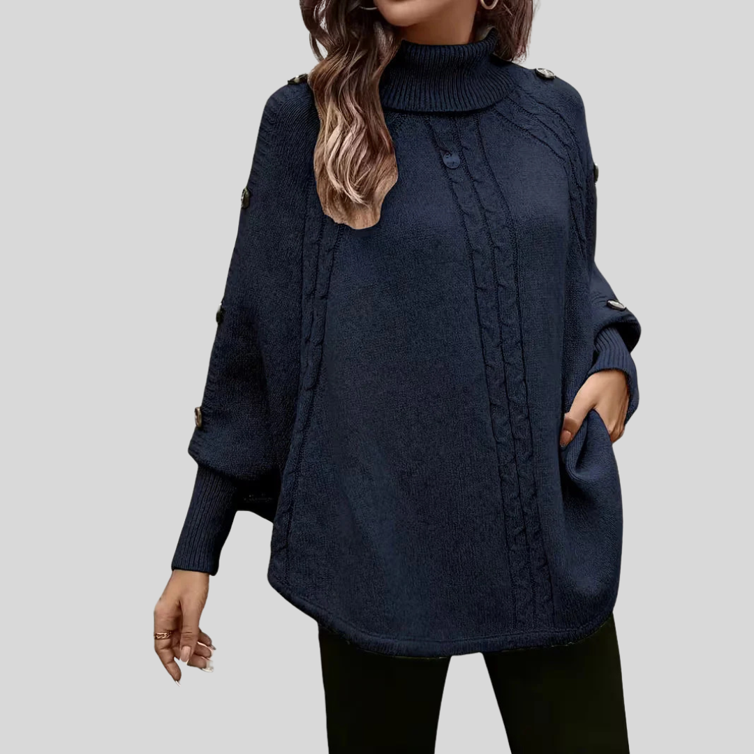 Sweter damski z golfem w stylu ponczo w kolorze granatowym