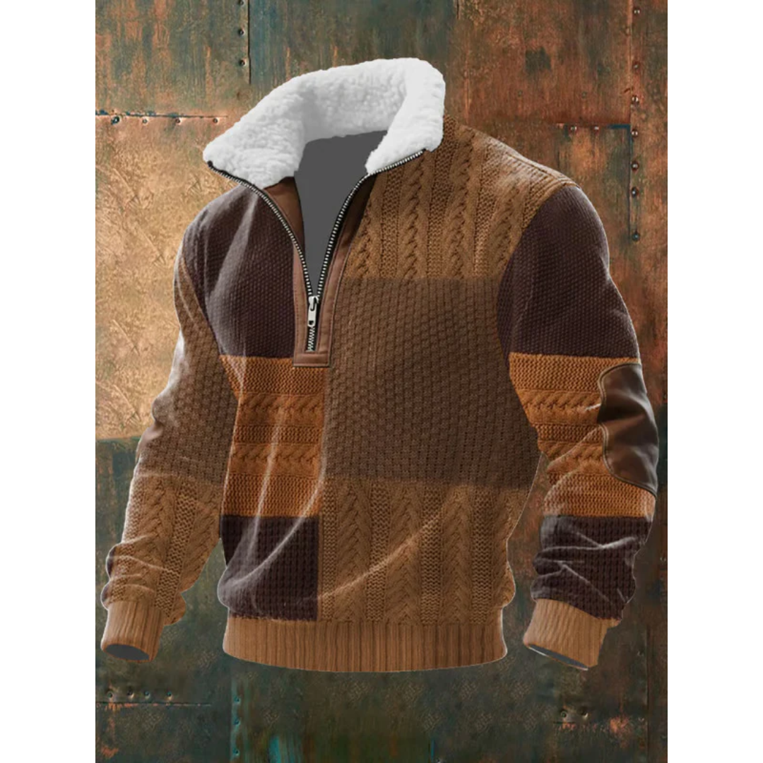 Sweter męski z kołnierzem z misia w kolorze brązowym