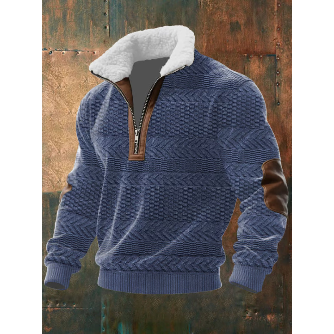 Sweter męski z kołnierzem z misia w kolorze niebieskim