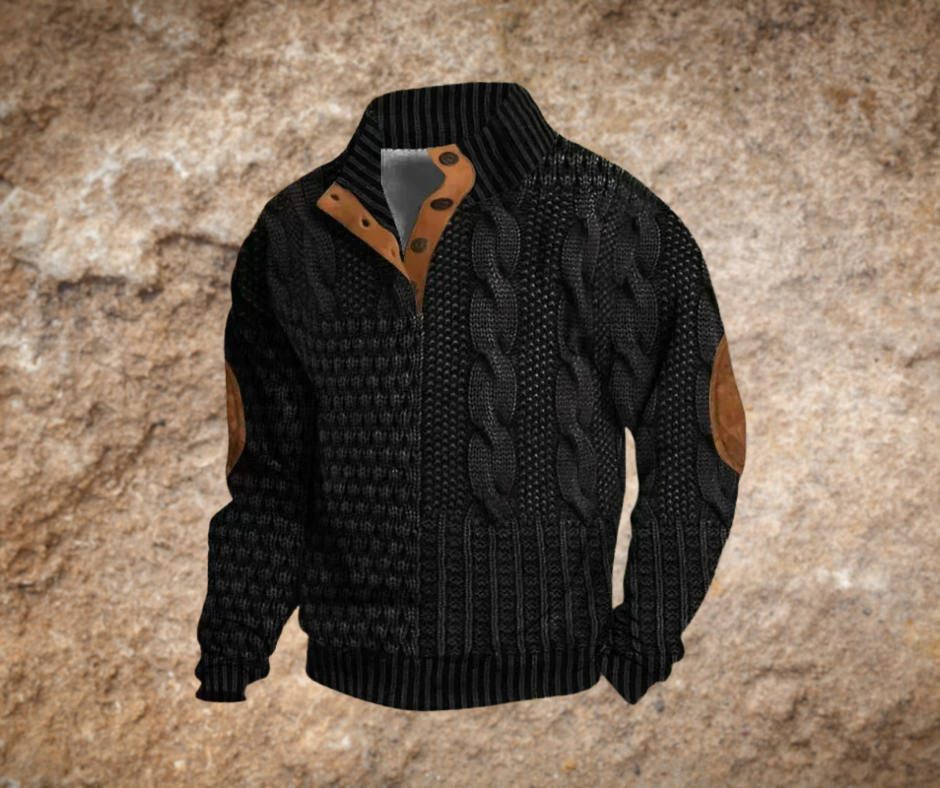 Sweter męski ze stójką w stylu vintage w kolorze czarnym