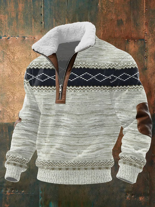 Sweter męski norweski z kołnierzem z misia w kolorze szarym