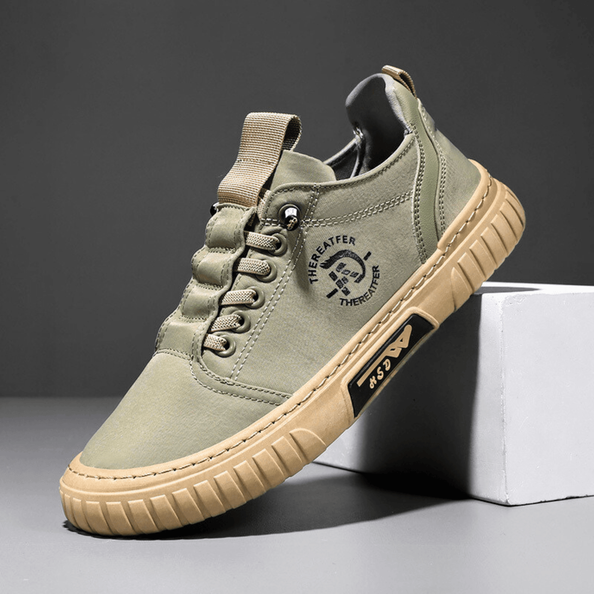 Sneakersy męskie w kolorze oliwkowym