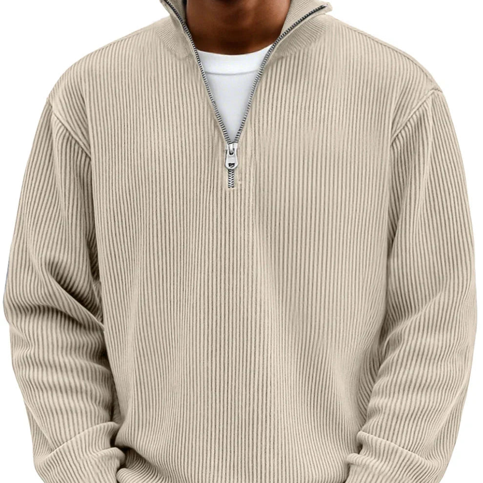 Sweter męski prążkowany w kolorze beżowym