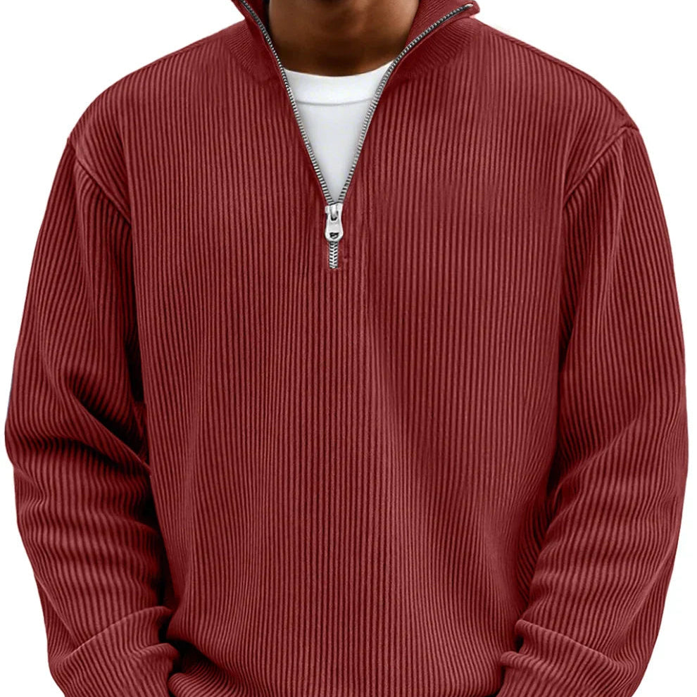 Sweter męski prążkowany w kolorze bordowym