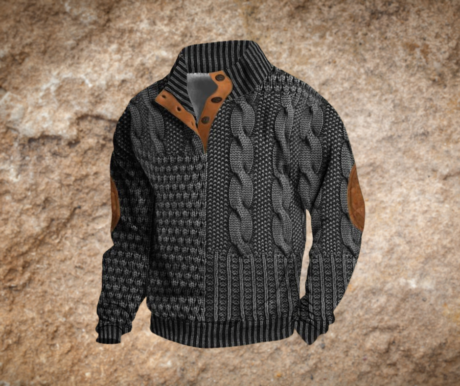 Sweter męski ze stójką w stylu vintage w kolorze grafitowym