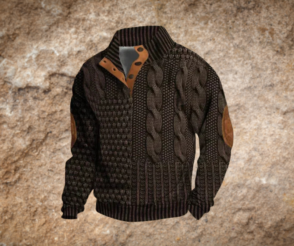 Sweter męski ze stójką w stylu vintage w kolorze brązowym
