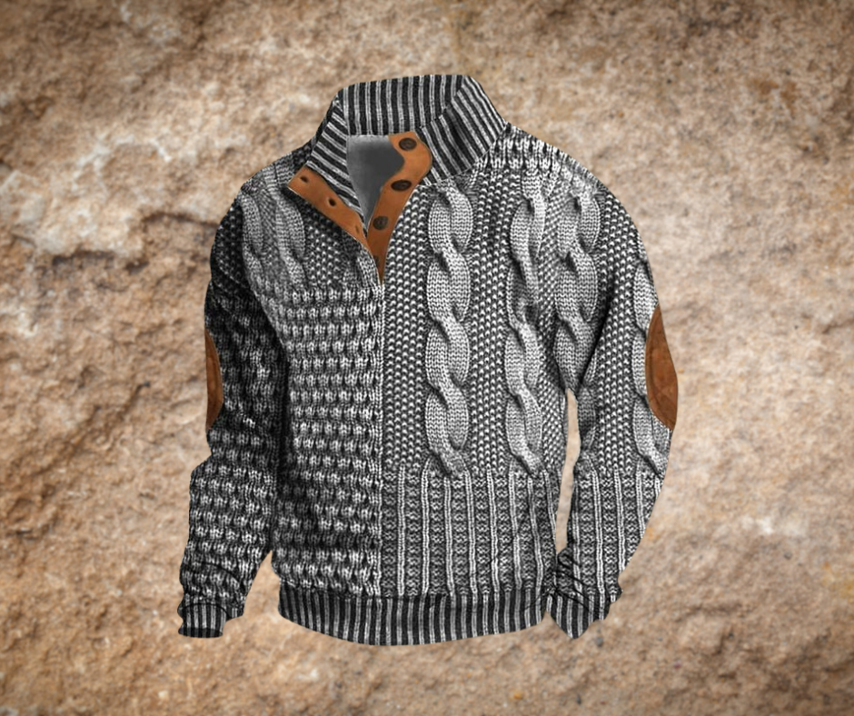 Sweter męski ze stójką w stylu vintage w kolorze szarym